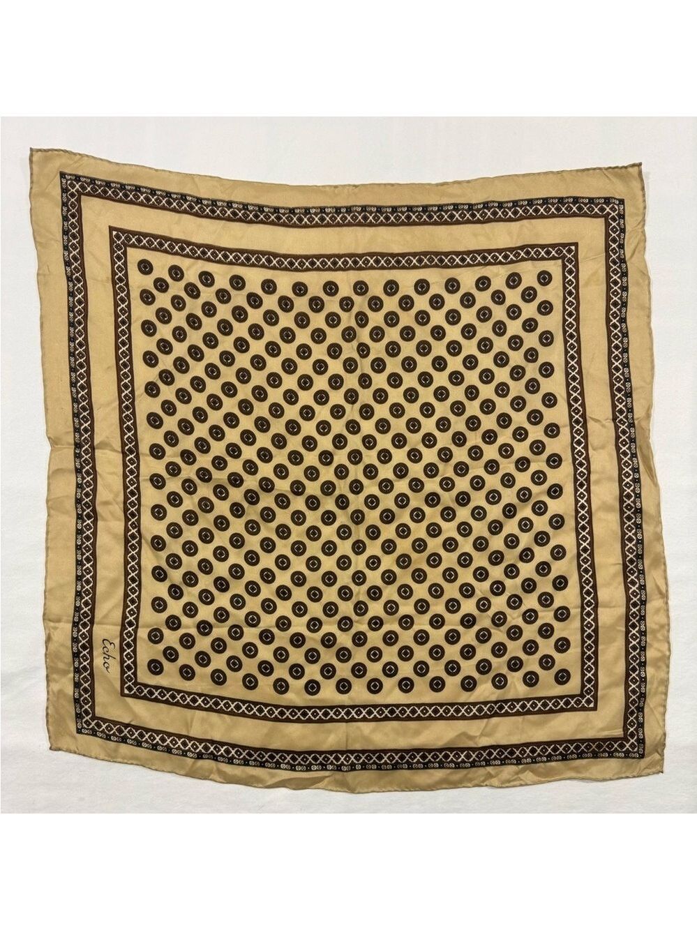 Echo Scarf Vintage Brown Tan Geometric Print Hand Rolled